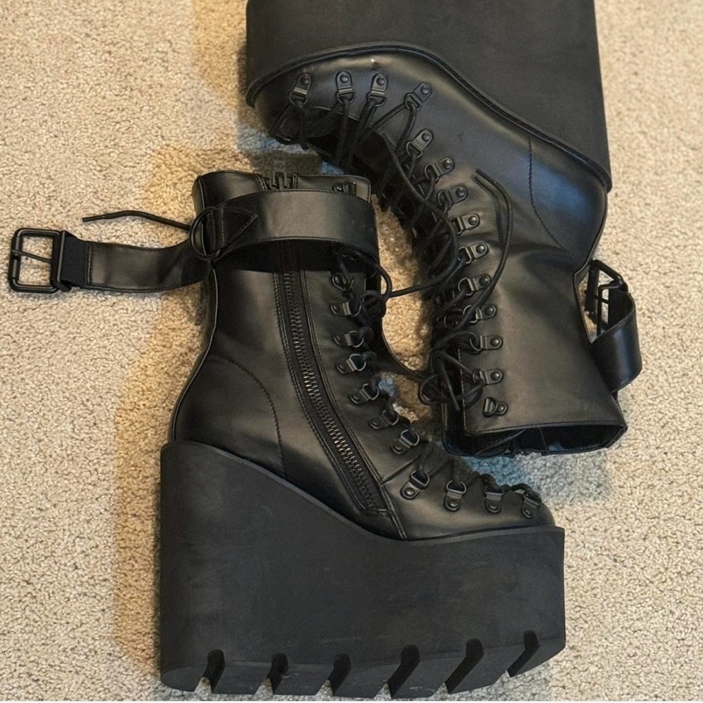 DollsKill Black Platform Lace-Up Boots